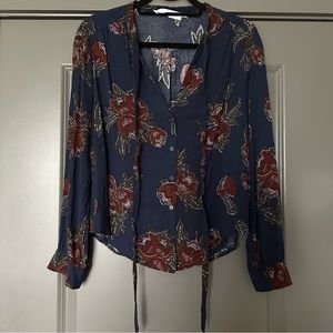 Navy floral button down professional shirt